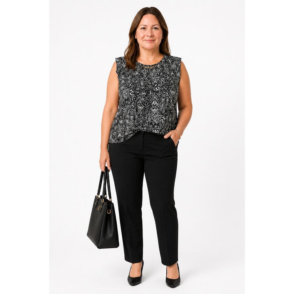 Nine West Women’s XL Sleeveless Blouse Black White Abstract Print Flowy Top